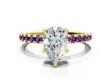 Yellow gold Pear Cut Diamond Solitaire Ring with Pavé Band and Four-Prong Setting