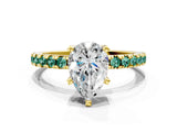 Yellow gold Pear Cut Diamond Solitaire Ring with Pavé Band and Four-Prong Setting
