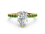 Yellow gold Pear Cut Diamond Solitaire Ring with Pavé Band and Four-Prong Setting