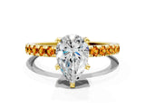 Yellow gold Pear Cut Diamond Solitaire Ring with Pavé Band and Four-Prong Setting