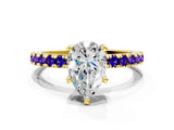 Yellow gold Pear Cut Diamond Solitaire Ring with Pavé Band and Four-Prong Setting
