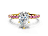 Yellow gold Pear Cut Diamond Solitaire Ring with Pavé Band and Four-Prong Setting