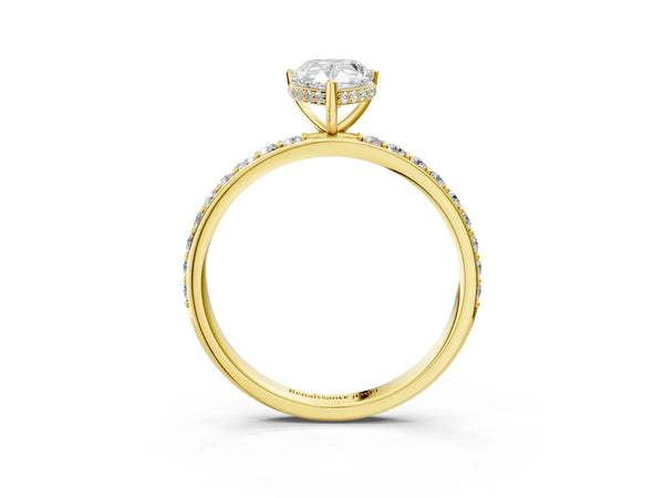 Yellow Gold Pear-Shaped Hidden Halo Engagement Ring Setting with Pave Band