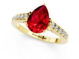 Yellow gold Pear Cut Diamond Solitaire Ring with Pavé Band and Prong Setting_1