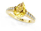 Yellow gold Pear Cut Diamond Solitaire Ring with Pavé Band and Prong Setting_1