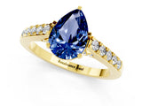 Yellow gold Pear Cut Diamond Solitaire Ring with Pavé Band and Prong Setting_1