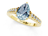 Yellow gold Pear Cut Diamond Solitaire Ring with Pavé Band and Prong Setting_1