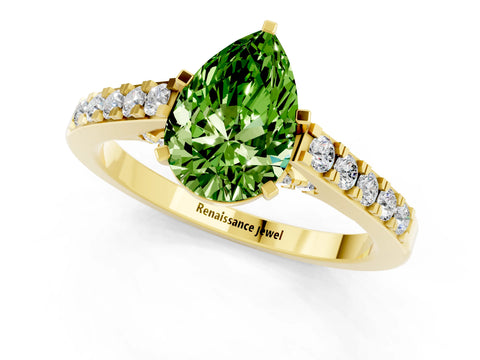 Yellow gold Pear Cut Diamond Solitaire Ring with Pavé Band and Prong Setting_1