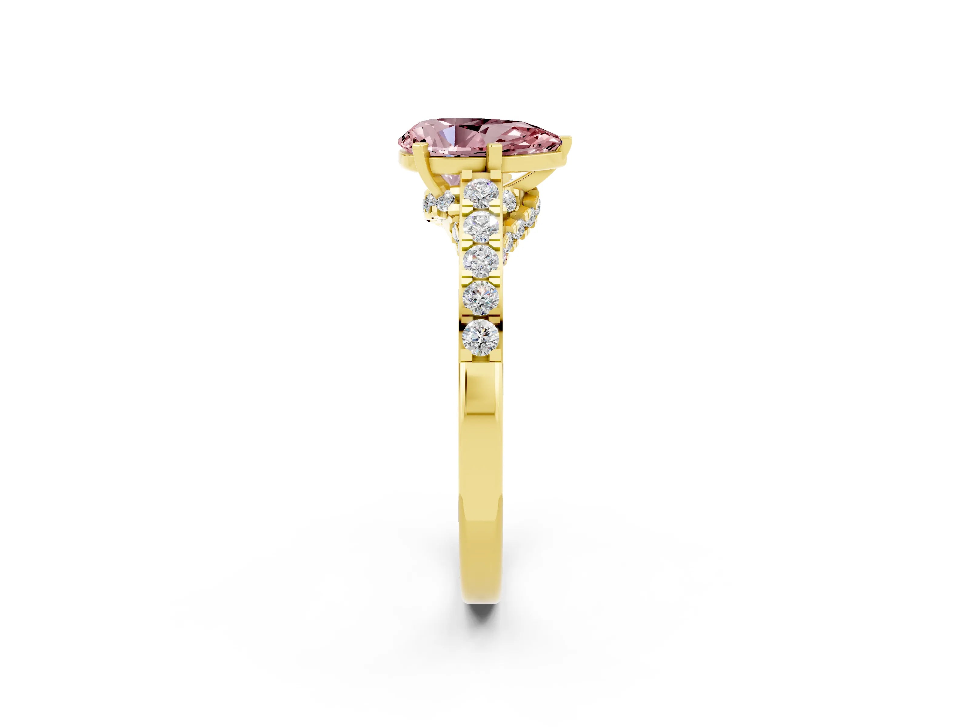 Yellow gold Pear Cut Diamond Solitaire Ring with Pavé Band and Prong Setting_2