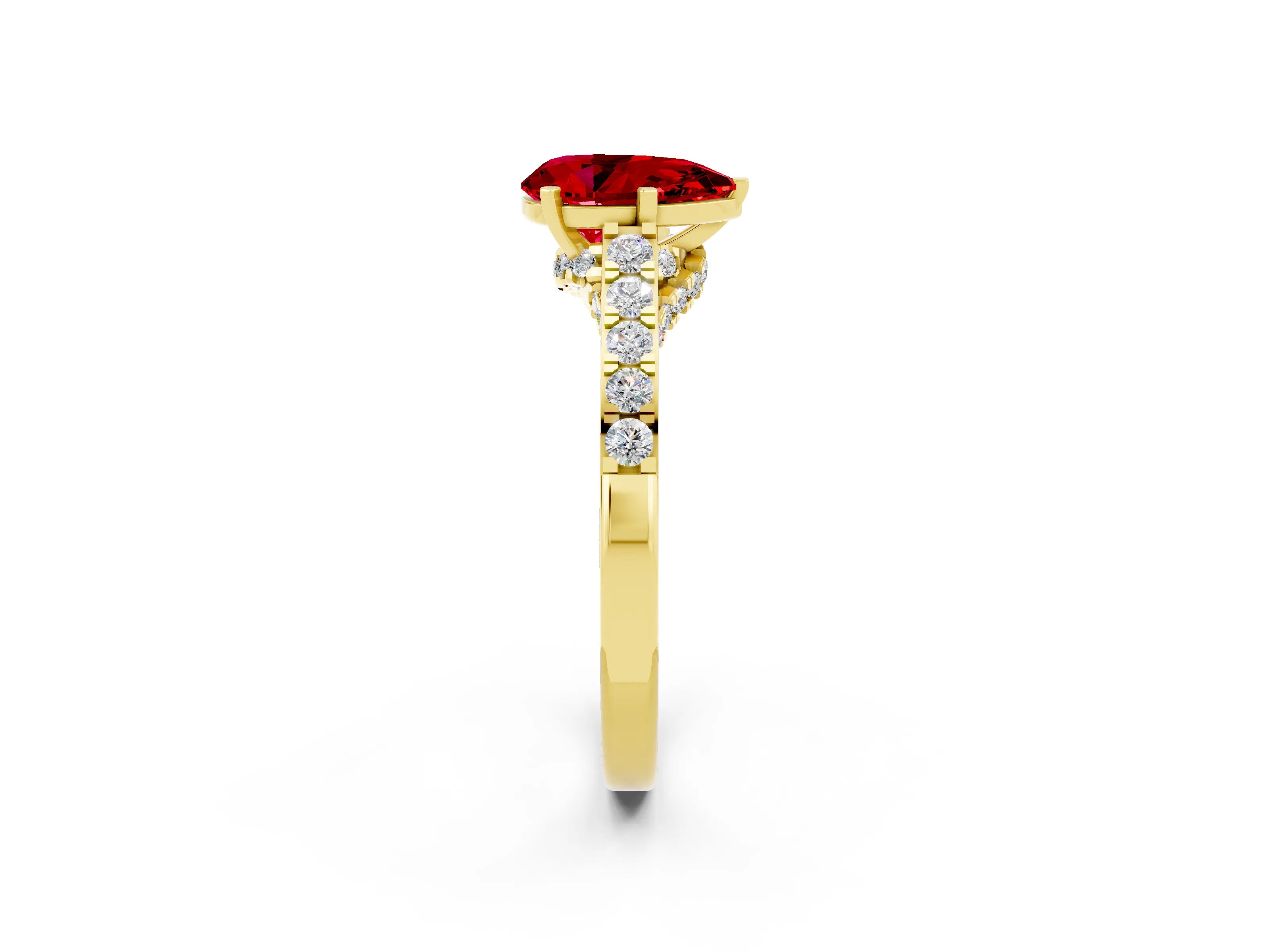 Yellow gold Pear Cut Diamond Solitaire Ring with Pavé Band and Prong Setting_2