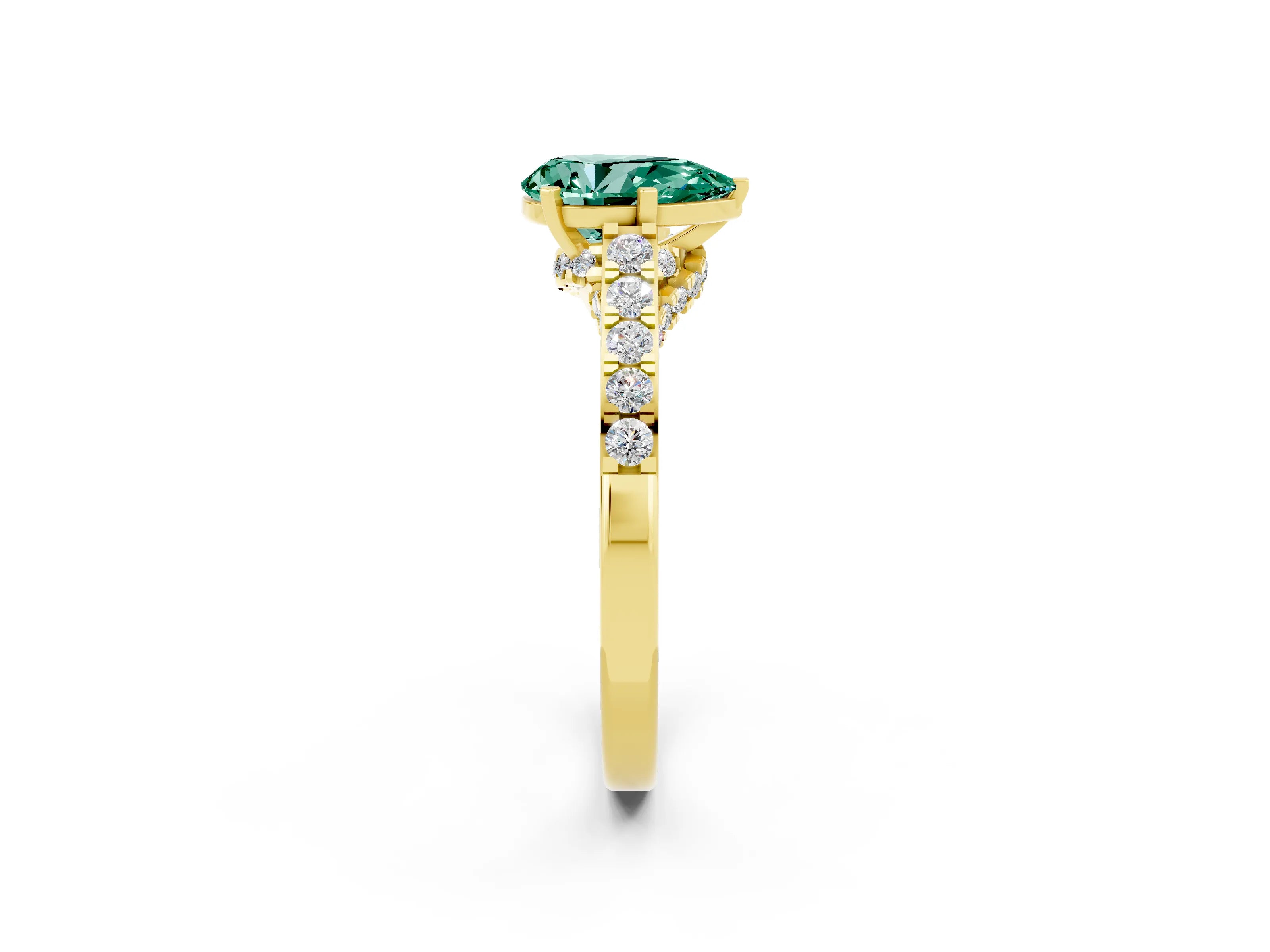 Yellow gold Pear Cut Diamond Solitaire Ring with Pavé Band and Prong Setting_2
