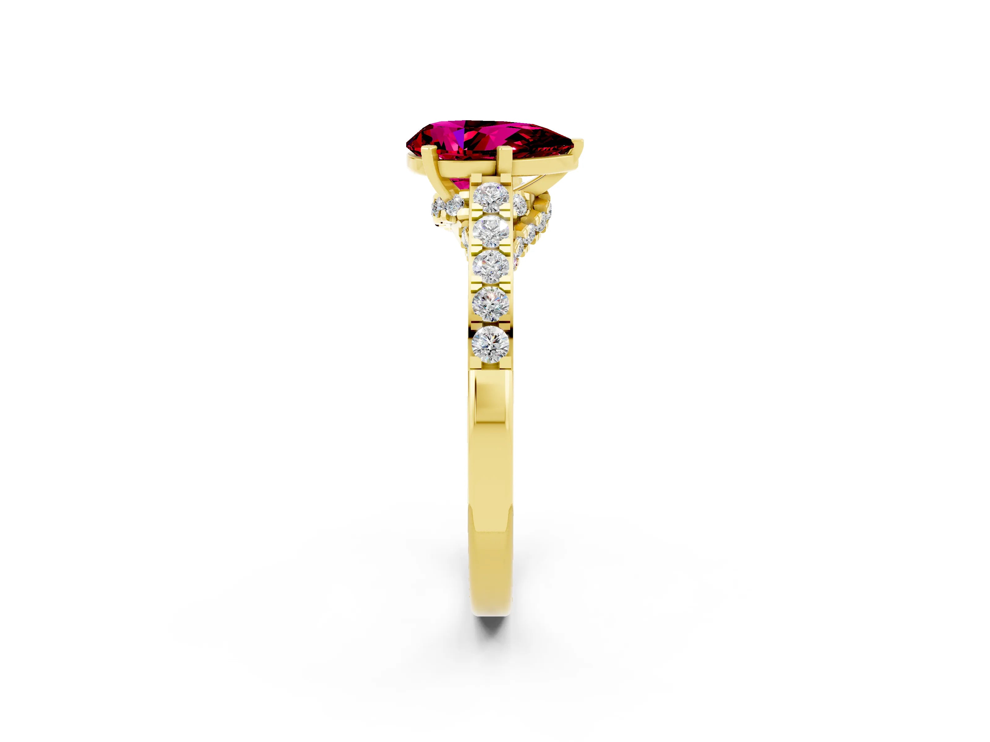 Yellow gold Pear Cut Diamond Solitaire Ring with Pavé Band and Prong Setting_2