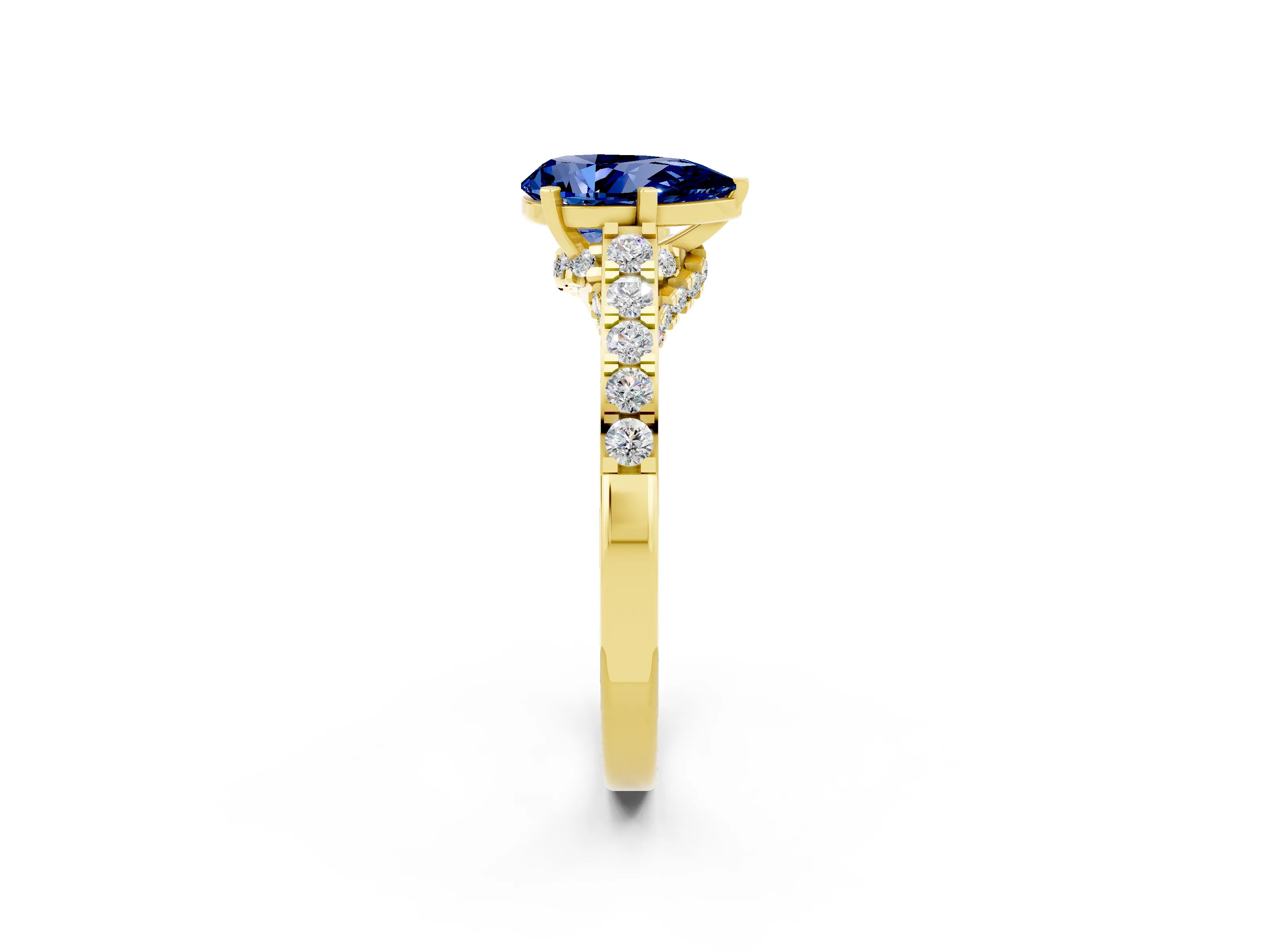 Yellow gold Pear Cut Diamond Solitaire Ring with Pavé Band and Prong Setting_2
