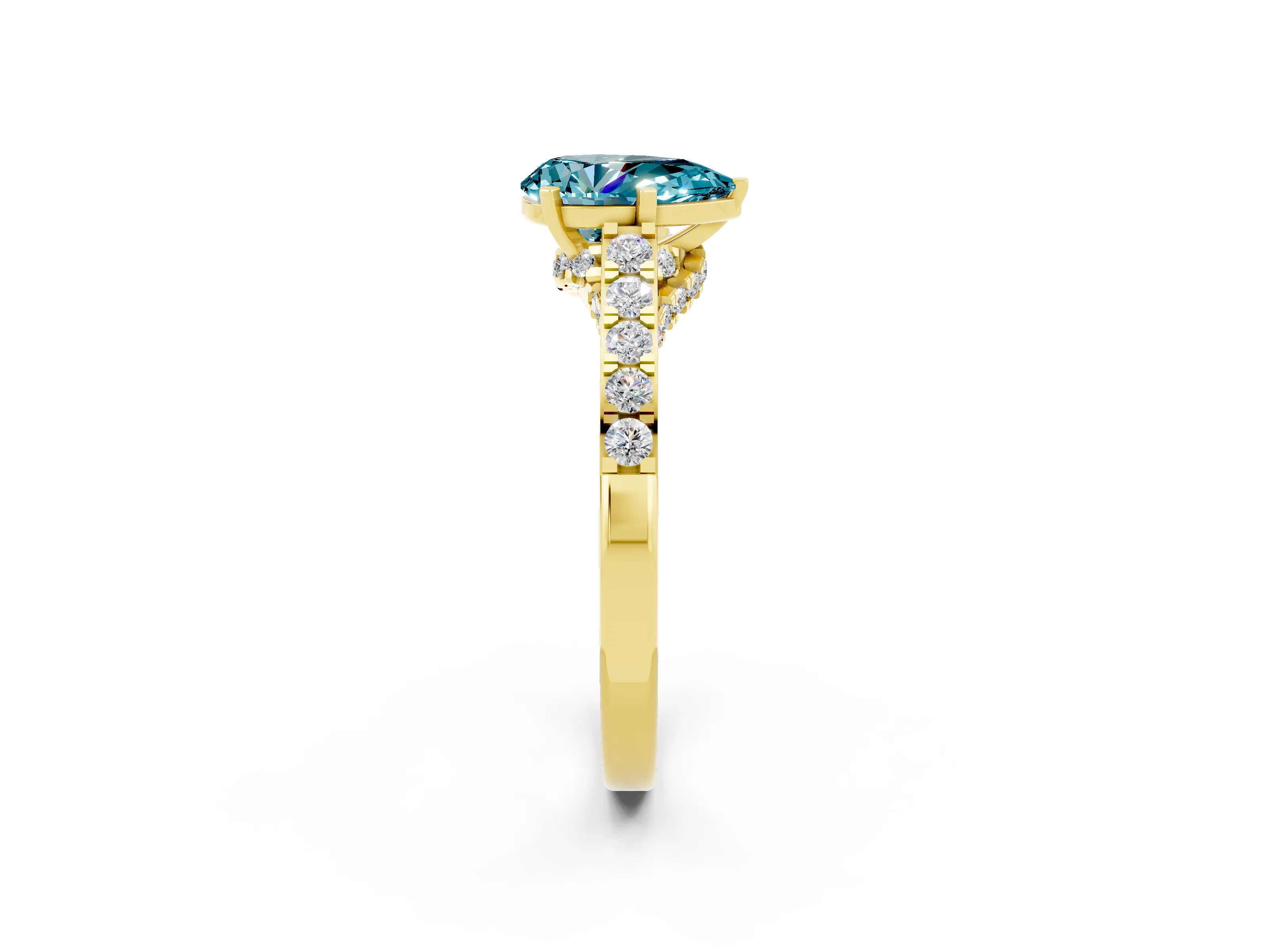 Yellow gold Pear Cut Diamond Solitaire Ring with Pavé Band and Prong Setting_2