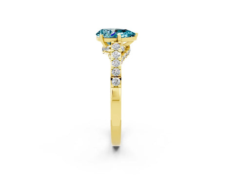 Yellow gold Pear Cut Diamond Solitaire Ring with Pavé Band and Prong Setting_2