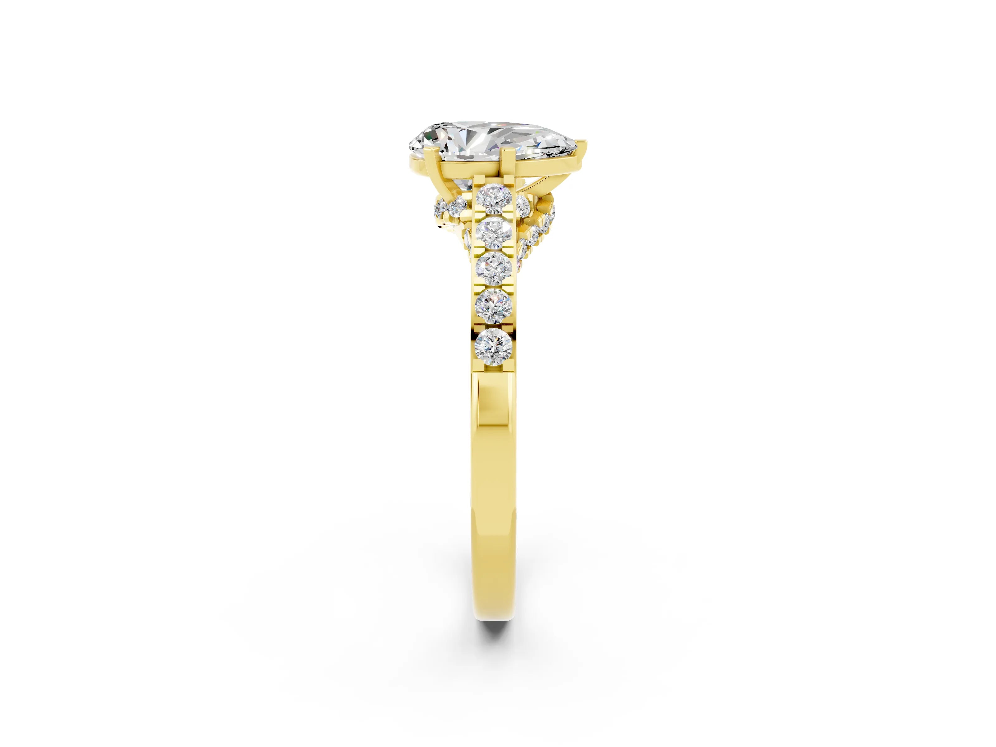 Yellow gold Pear Cut Diamond Solitaire Ring with Pavé Band and Prong Setting_2