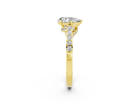 Yellow gold Pear Cut Diamond Solitaire Ring with Pavé Band and Prong Setting_2