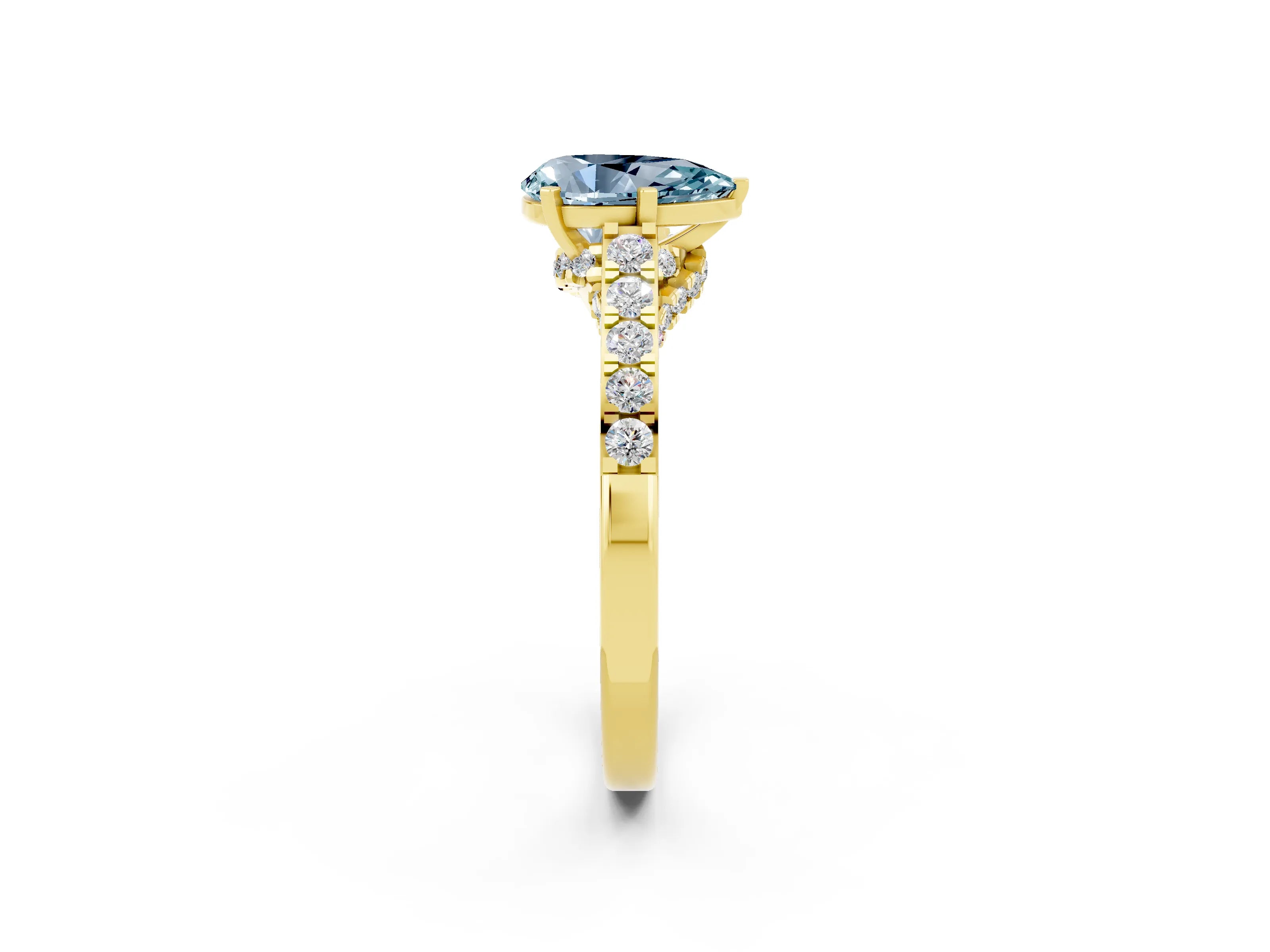 Yellow gold Pear Cut Diamond Solitaire Ring with Pavé Band and Prong Setting_2