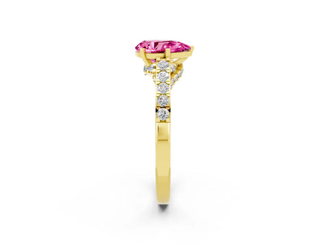 Yellow gold Pear Cut Diamond Solitaire Ring with Pavé Band and Prong Setting_2
