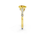 Yellow gold Pear Cut Diamond Solitaire Ring with Pavé Band and Prong Setting_2