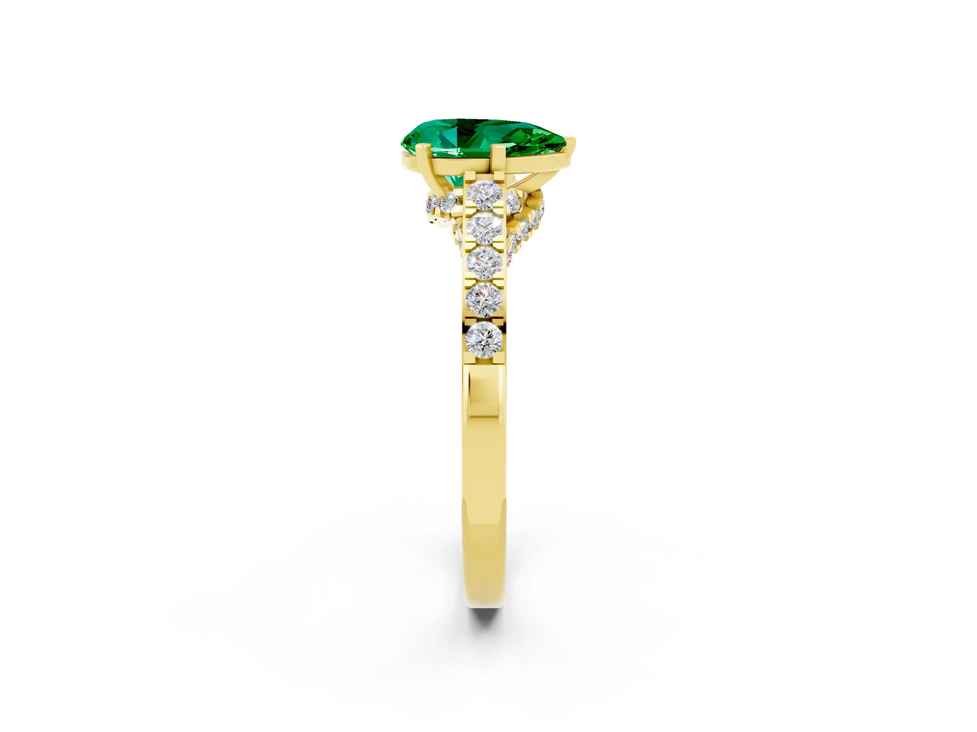 Yellow gold Pear Cut Diamond Solitaire Ring with Pavé Band and Prong Setting_2
