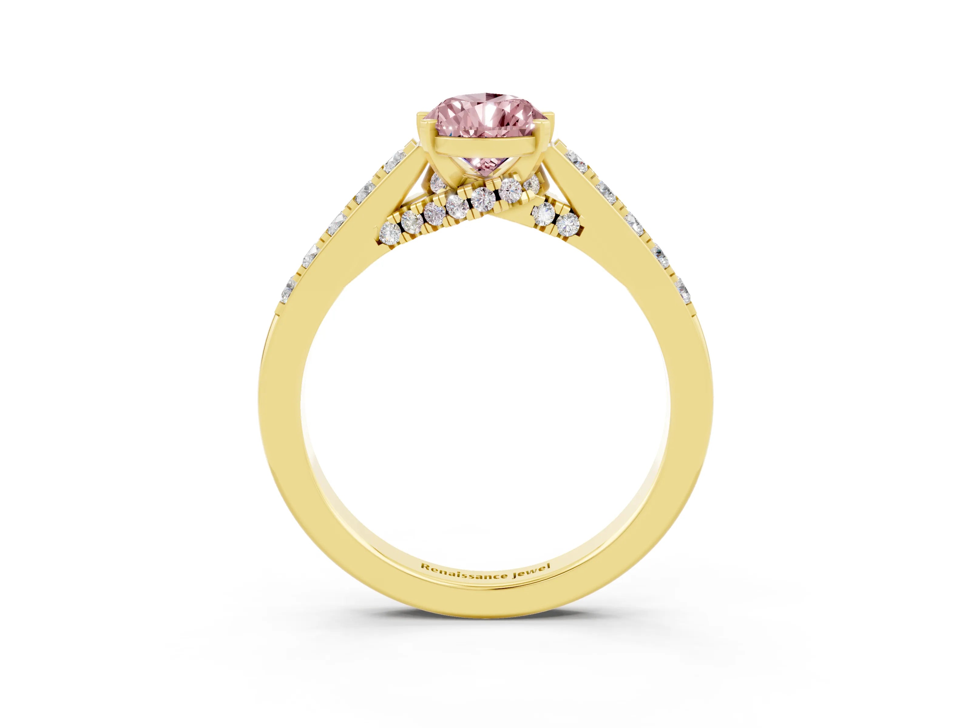 Yellow gold Pear Cut Diamond Solitaire Ring with Pavé Band and Prong Setting_3