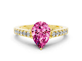 Yellow gold Pear Cut Diamond Solitaire Ring with Pavé Band and Prong Setting