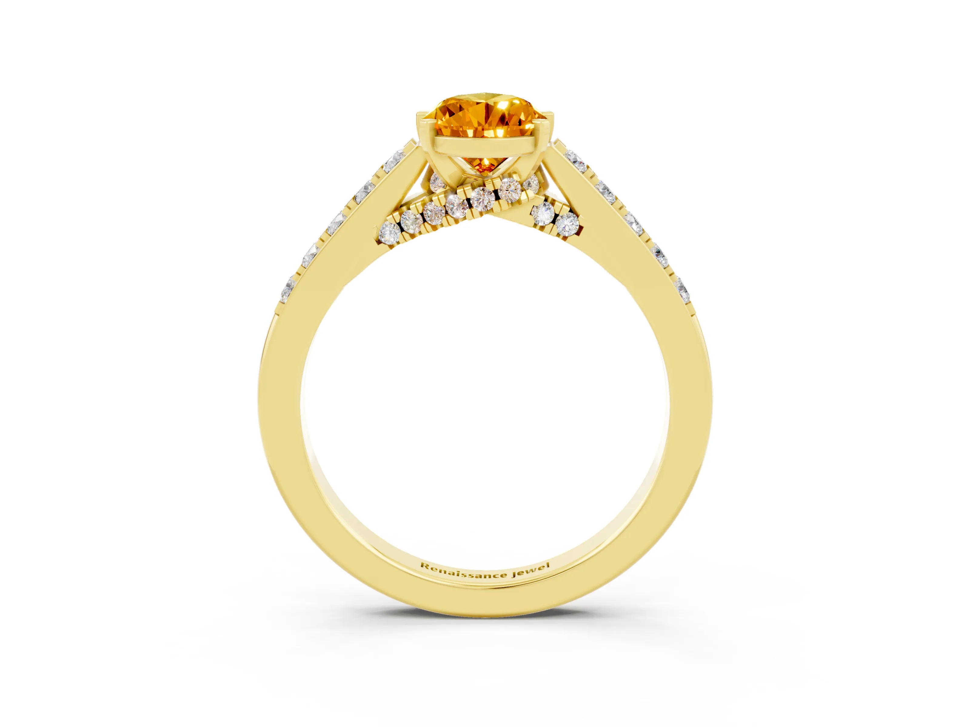 Yellow gold Pear Cut Diamond Solitaire Ring with Pavé Band and Prong Setting_3