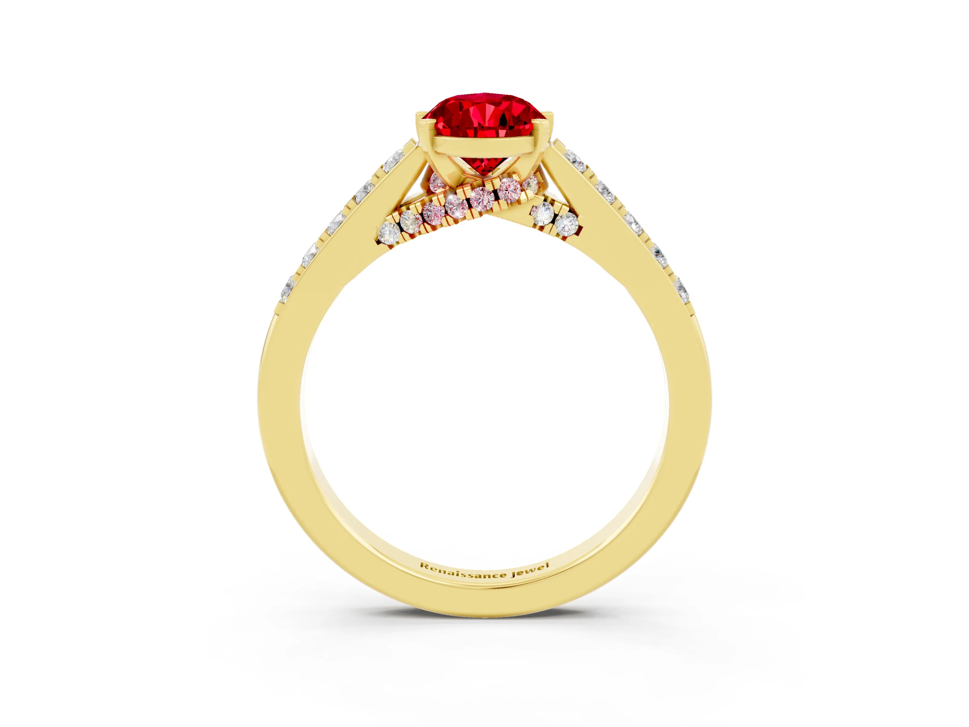 Yellow gold Pear Cut Diamond Solitaire Ring with Pavé Band and Prong Setting_3