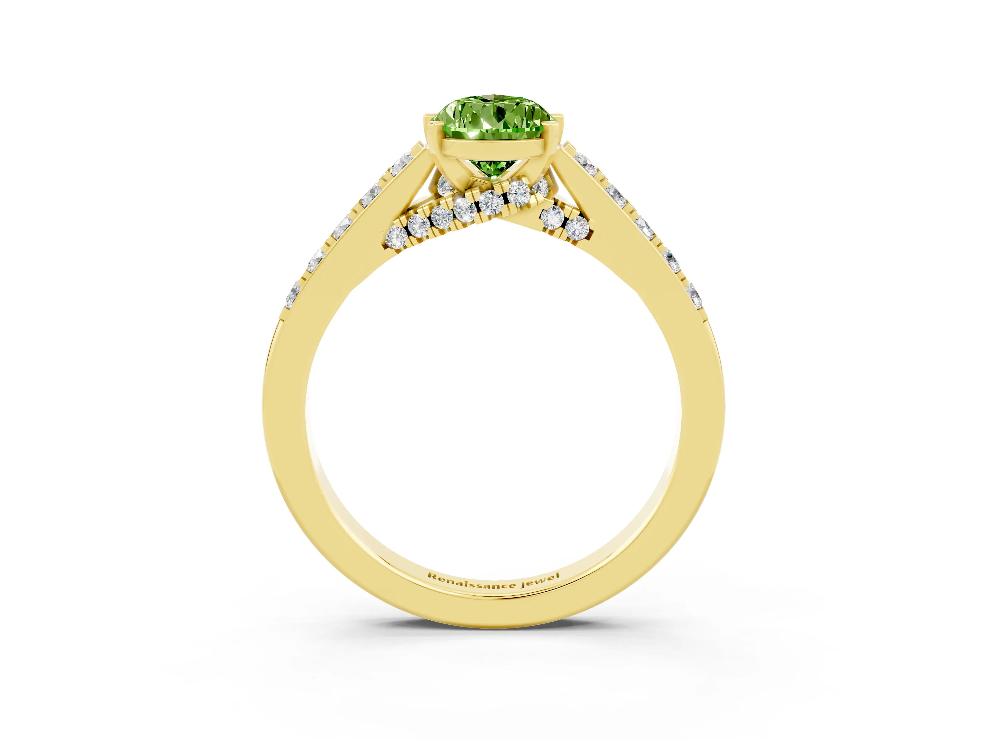 Yellow gold Pear Cut Diamond Solitaire Ring with Pavé Band and Prong Setting_3