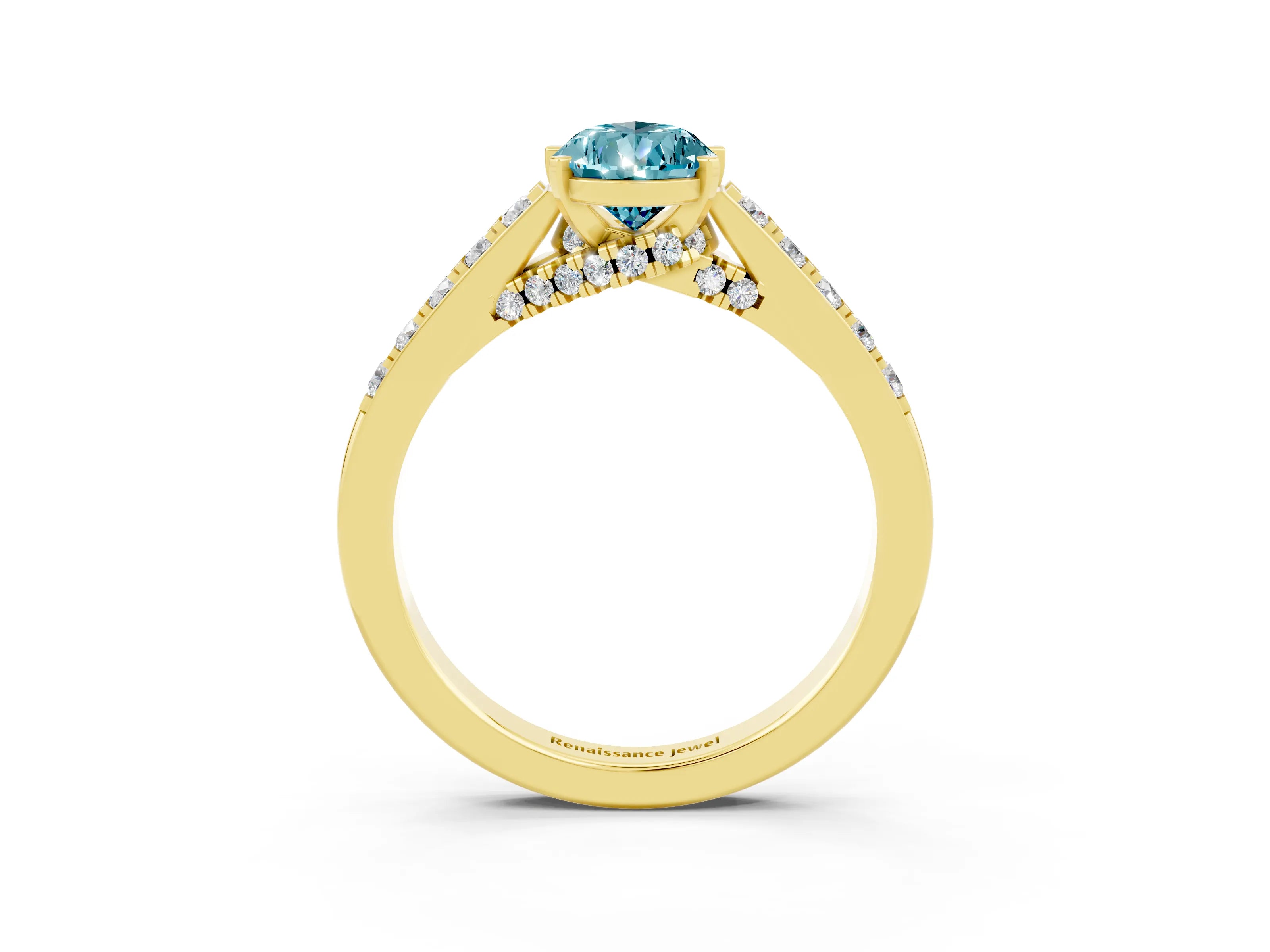 Yellow gold Pear Cut Diamond Solitaire Ring with Pavé Band and Prong Setting_3