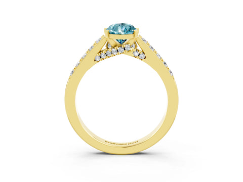 Yellow gold Pear Cut Diamond Solitaire Ring with Pavé Band and Prong Setting_3