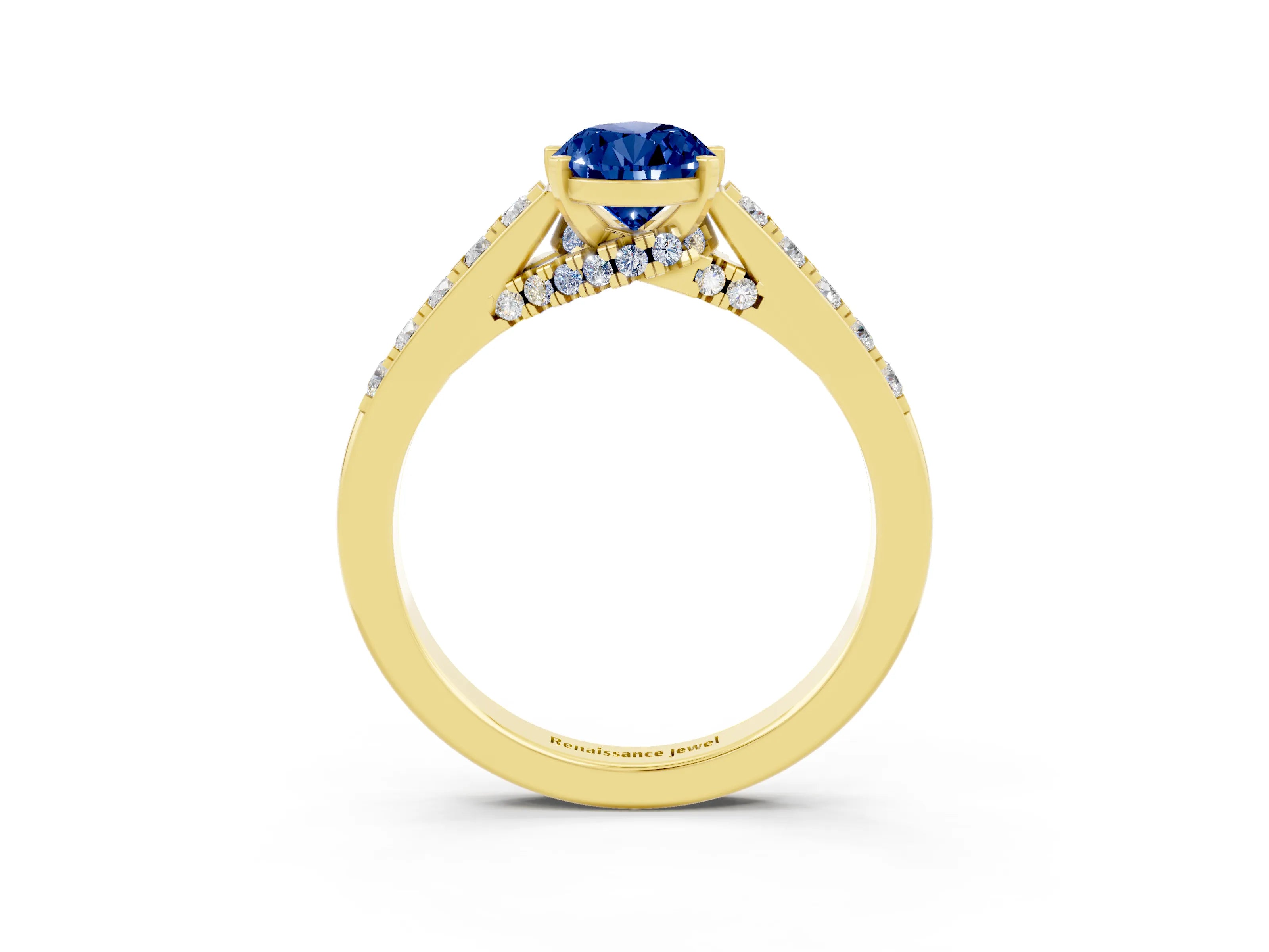 Yellow gold Pear Cut Diamond Solitaire Ring with Pavé Band and Prong Setting_3