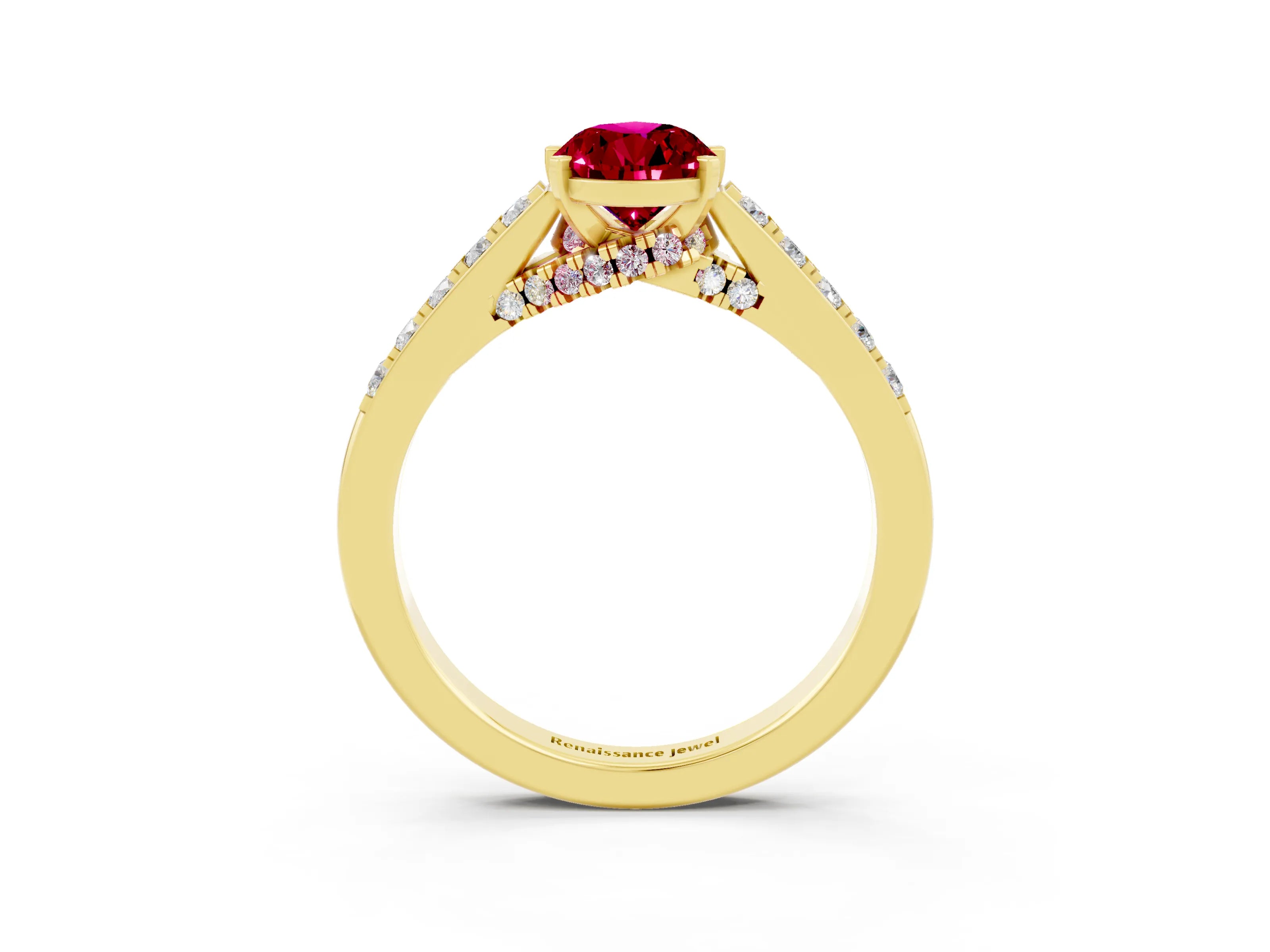 Yellow gold Pear Cut Diamond Solitaire Ring with Pavé Band and Prong Setting_3