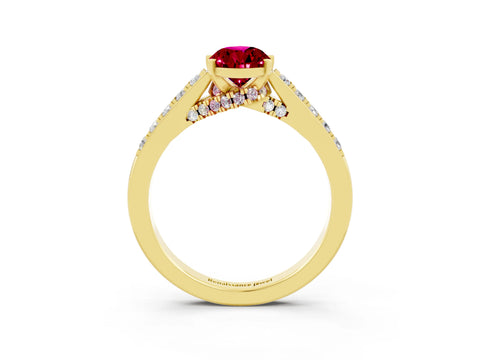 Yellow gold Pear Cut Diamond Solitaire Ring with Pavé Band and Prong Setting_3