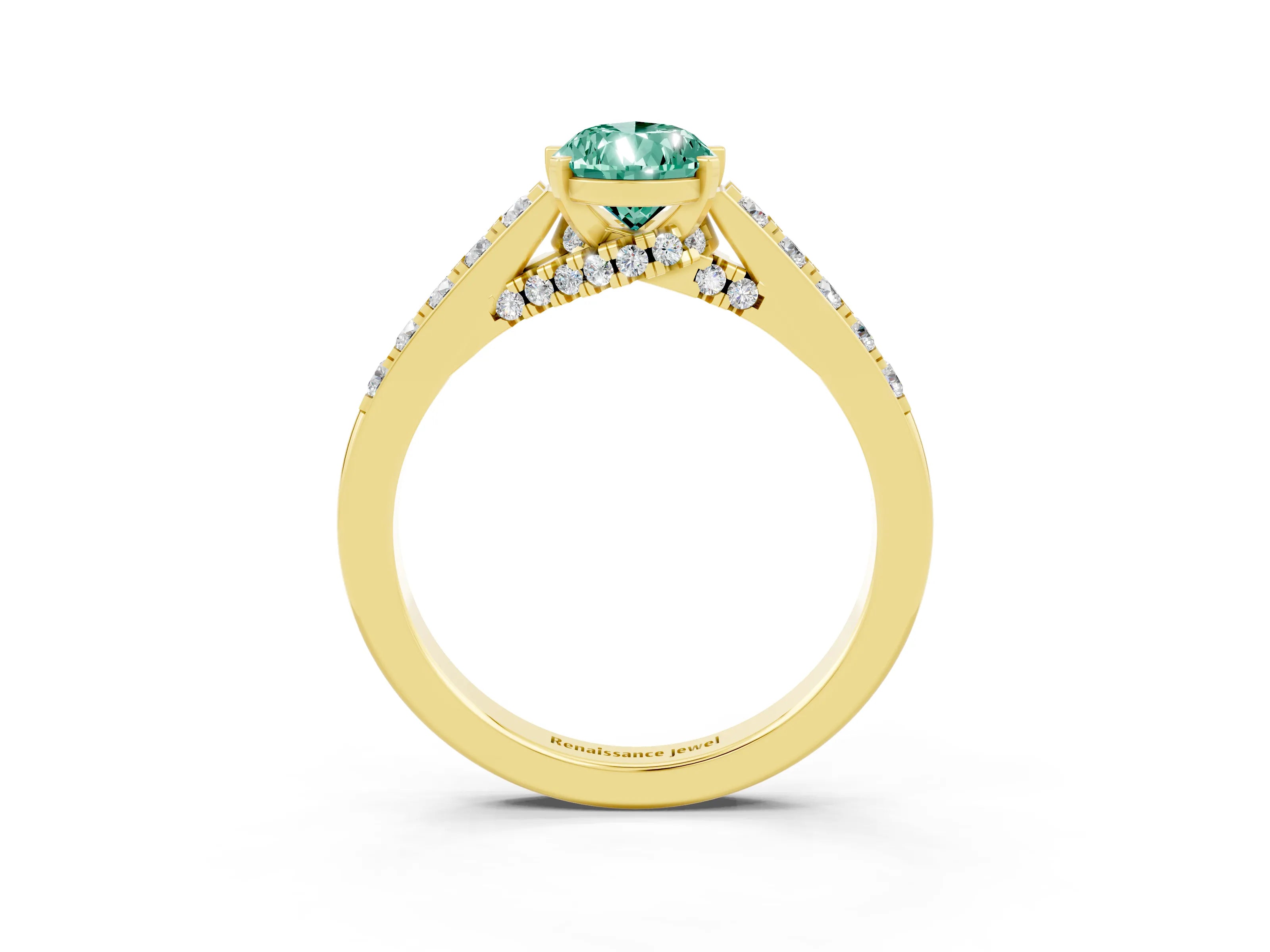 Yellow gold Pear Cut Diamond Solitaire Ring with Pavé Band and Prong Setting_3