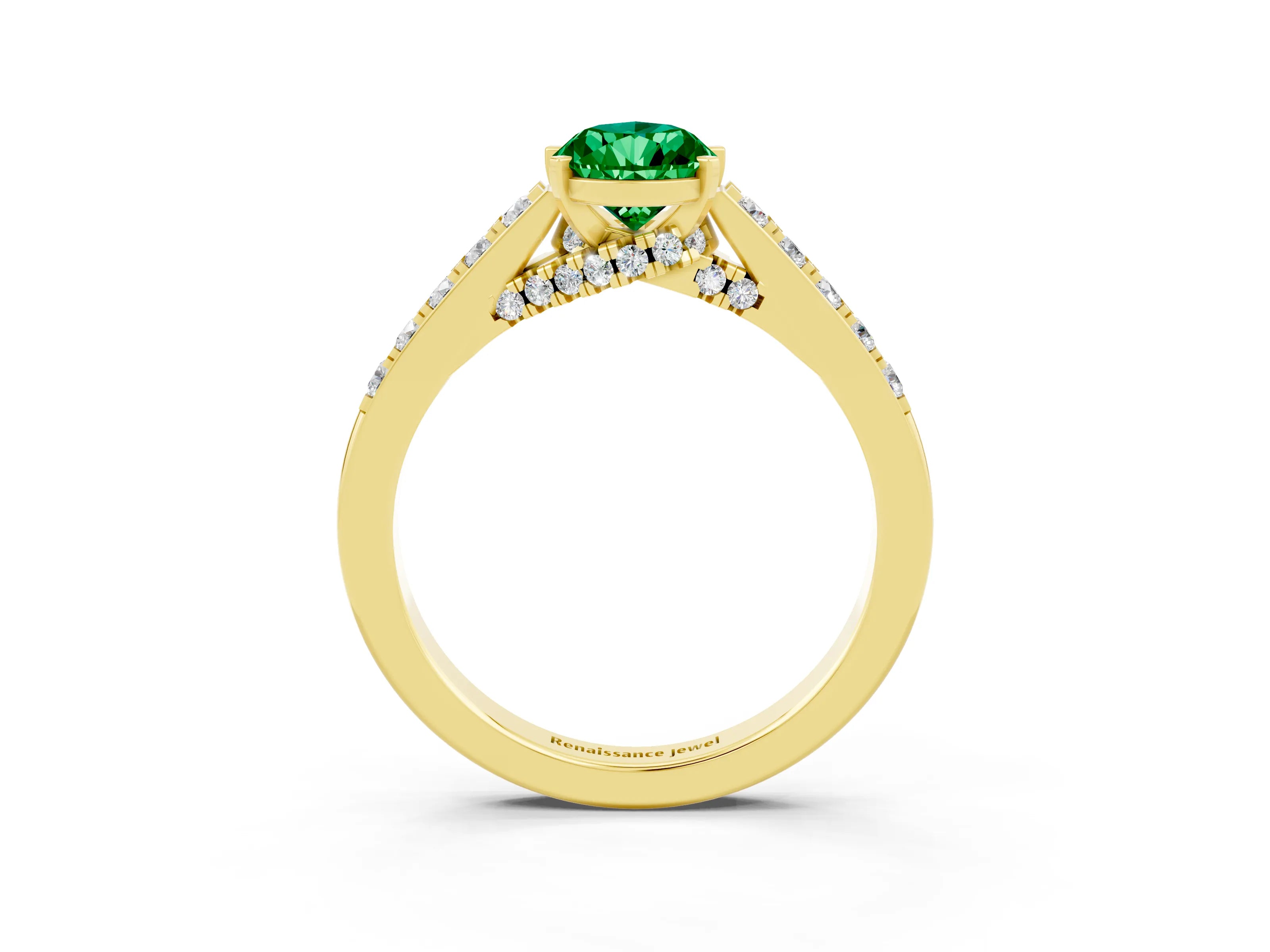 Yellow gold Pear Cut Diamond Solitaire Ring with Pavé Band and Prong Setting_3