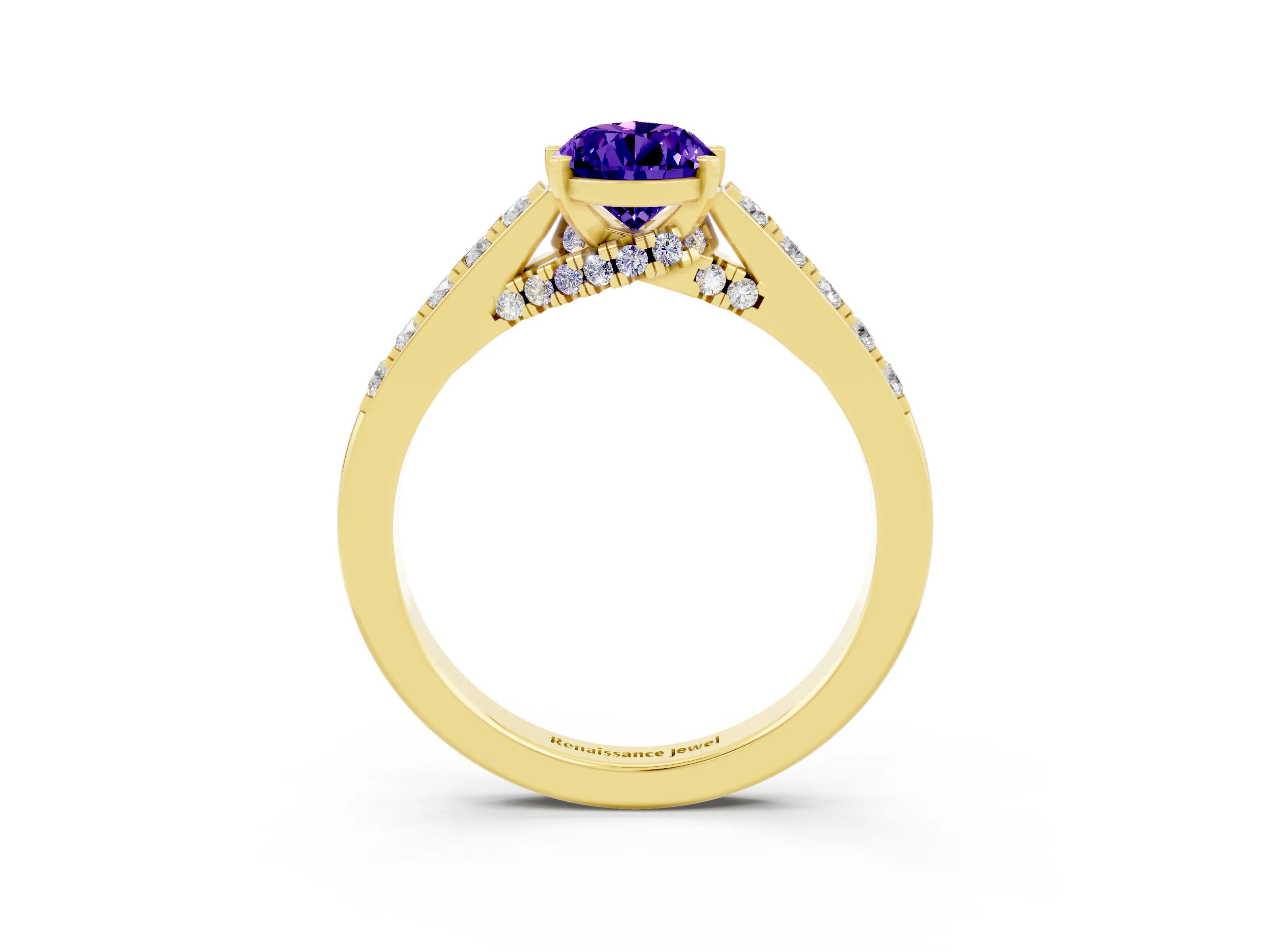 Yellow gold Pear Cut Diamond Solitaire Ring with Pavé Band and Prong Setting_3