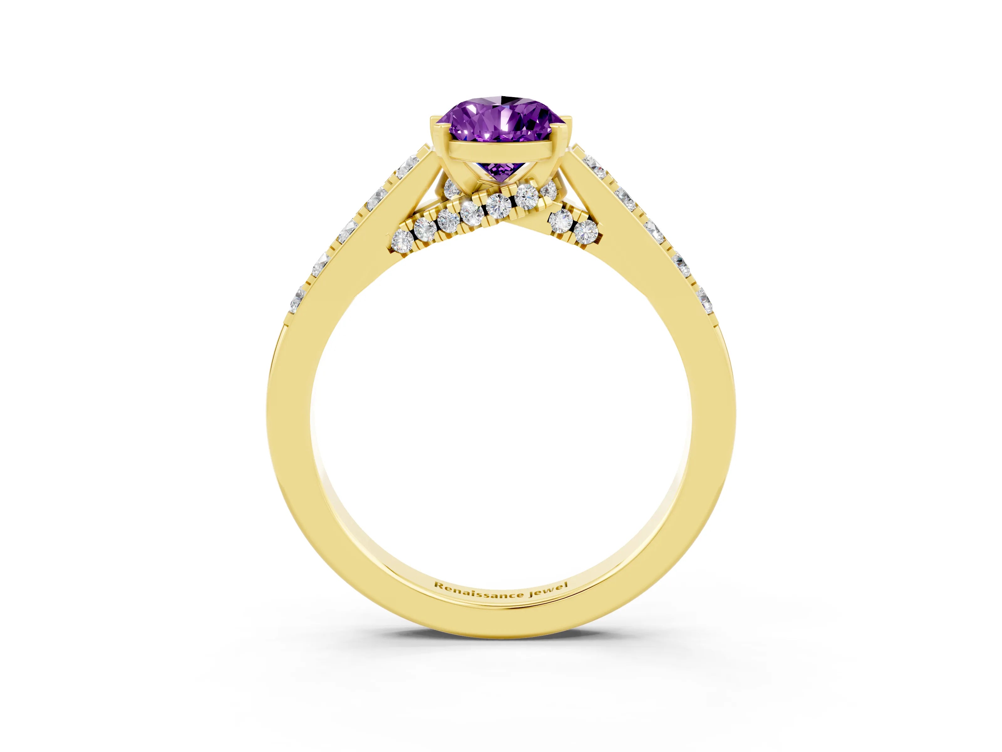 Yellow gold Pear Cut Diamond Solitaire Ring with Pavé Band and Prong Setting_3