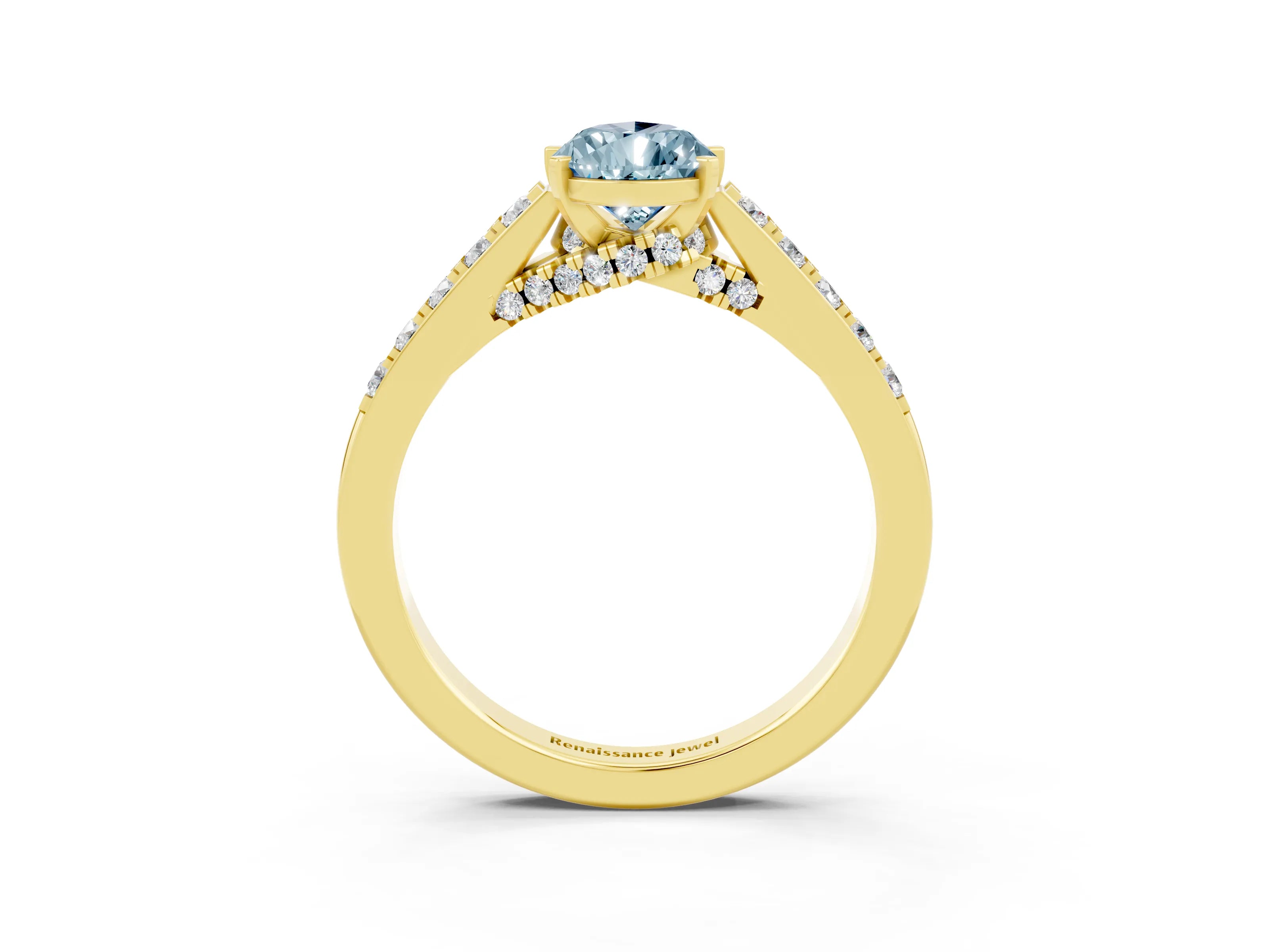Yellow gold Pear Cut Diamond Solitaire Ring with Pavé Band and Prong Setting_3
