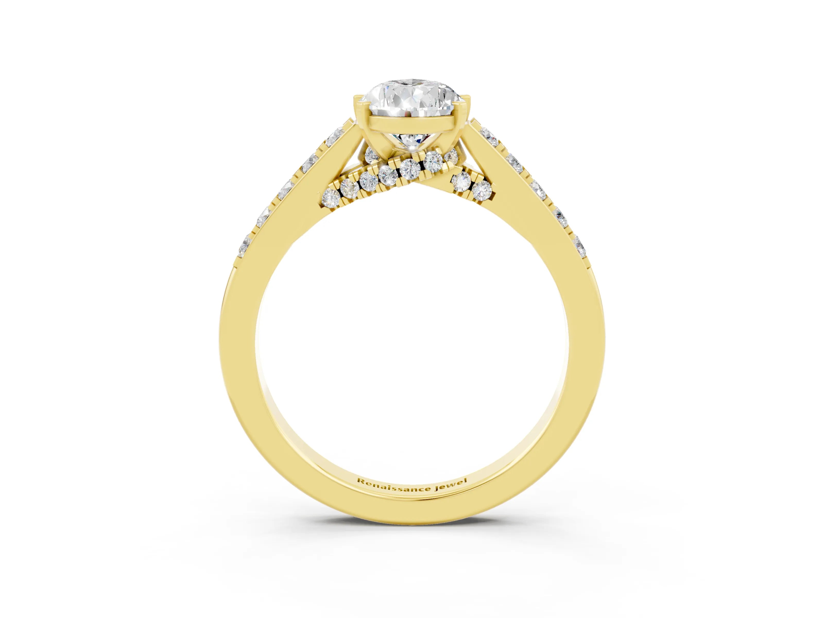 Yellow gold Pear Cut Diamond Solitaire Ring with Pavé Band and Prong Setting_3