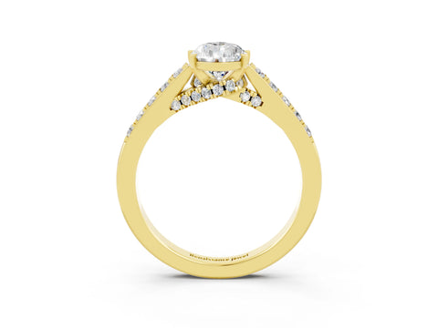 Yellow gold Pear Cut Diamond Solitaire Ring with Pavé Band and Prong Setting_3