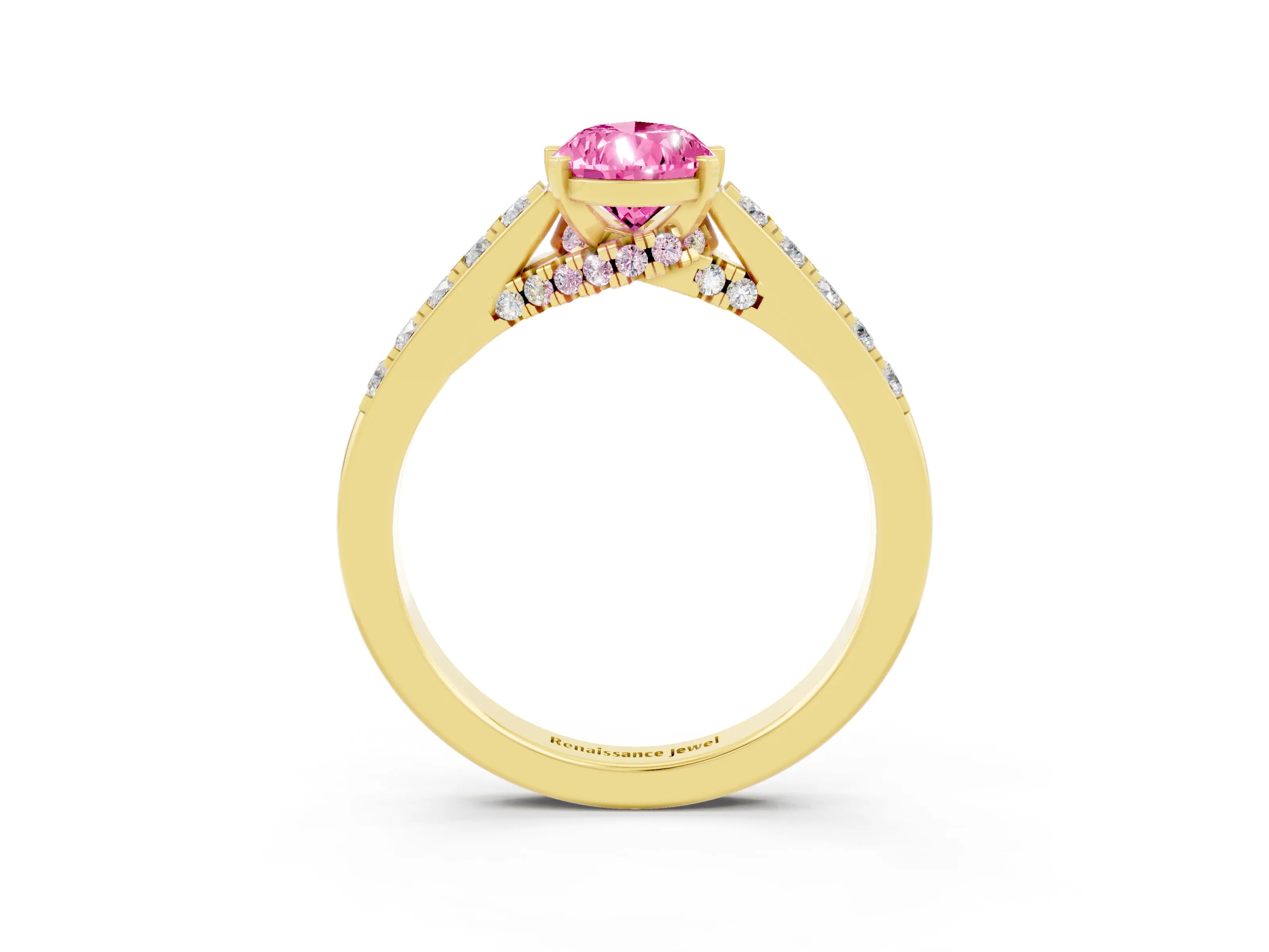 Yellow gold Pear Cut Diamond Solitaire Ring with Pavé Band and Prong Setting_3