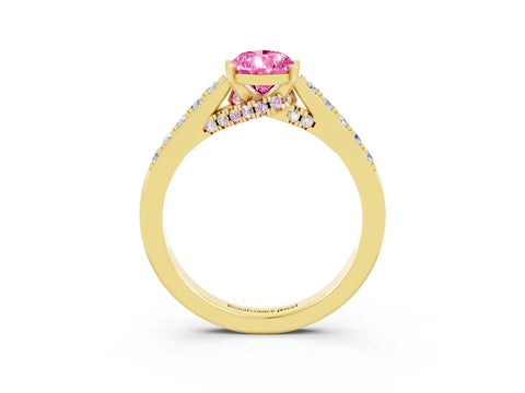 Yellow gold Pear Cut Diamond Solitaire Ring with Pavé Band and Prong Setting_3
