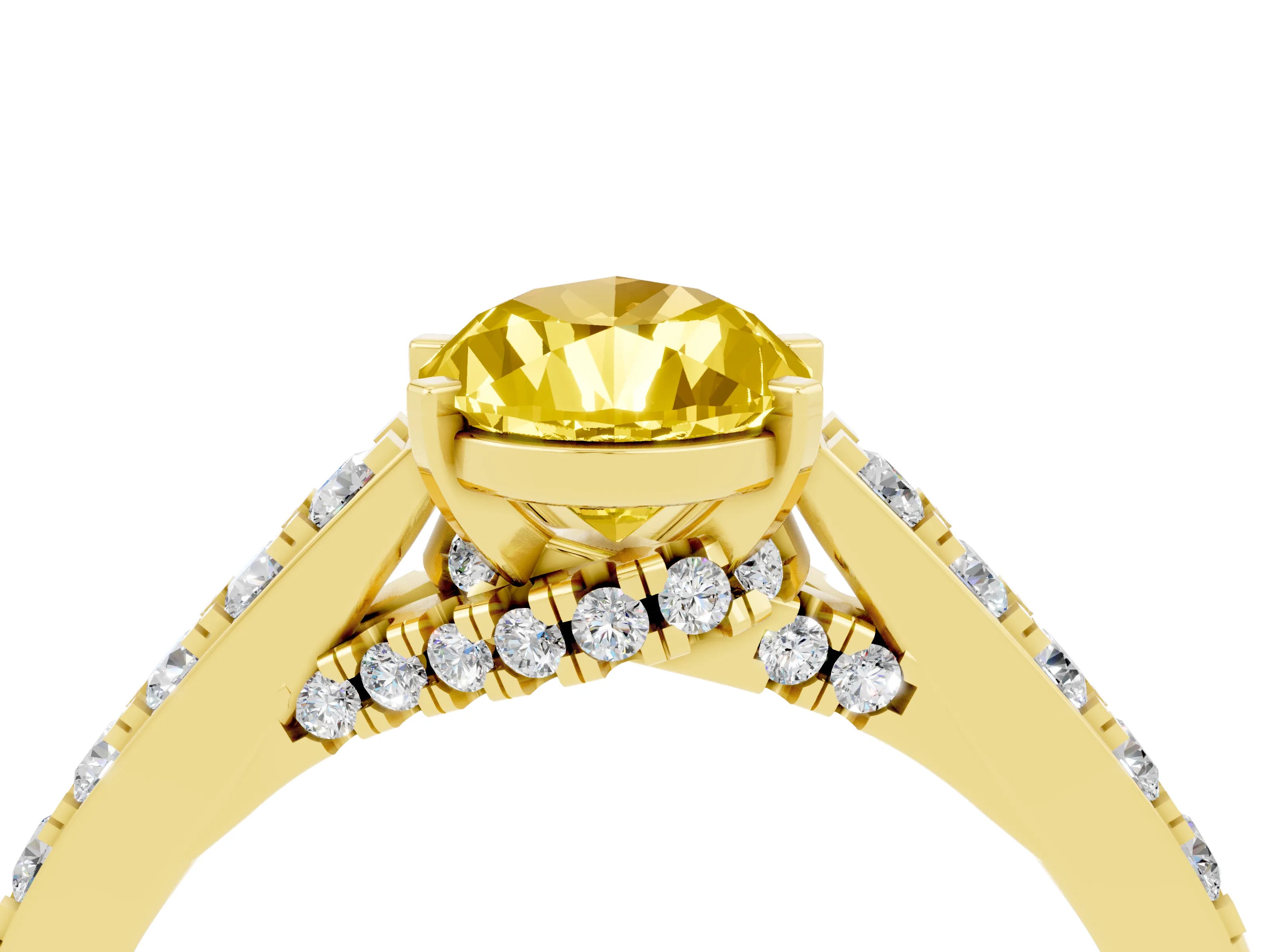 Yellow gold Pear Cut Diamond Solitaire Ring with Pavé Band and Prong Setting_4