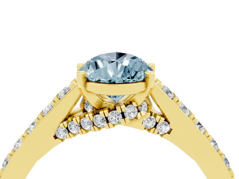 Yellow gold Pear Cut Diamond Solitaire Ring with Pavé Band and Prong Setting_4