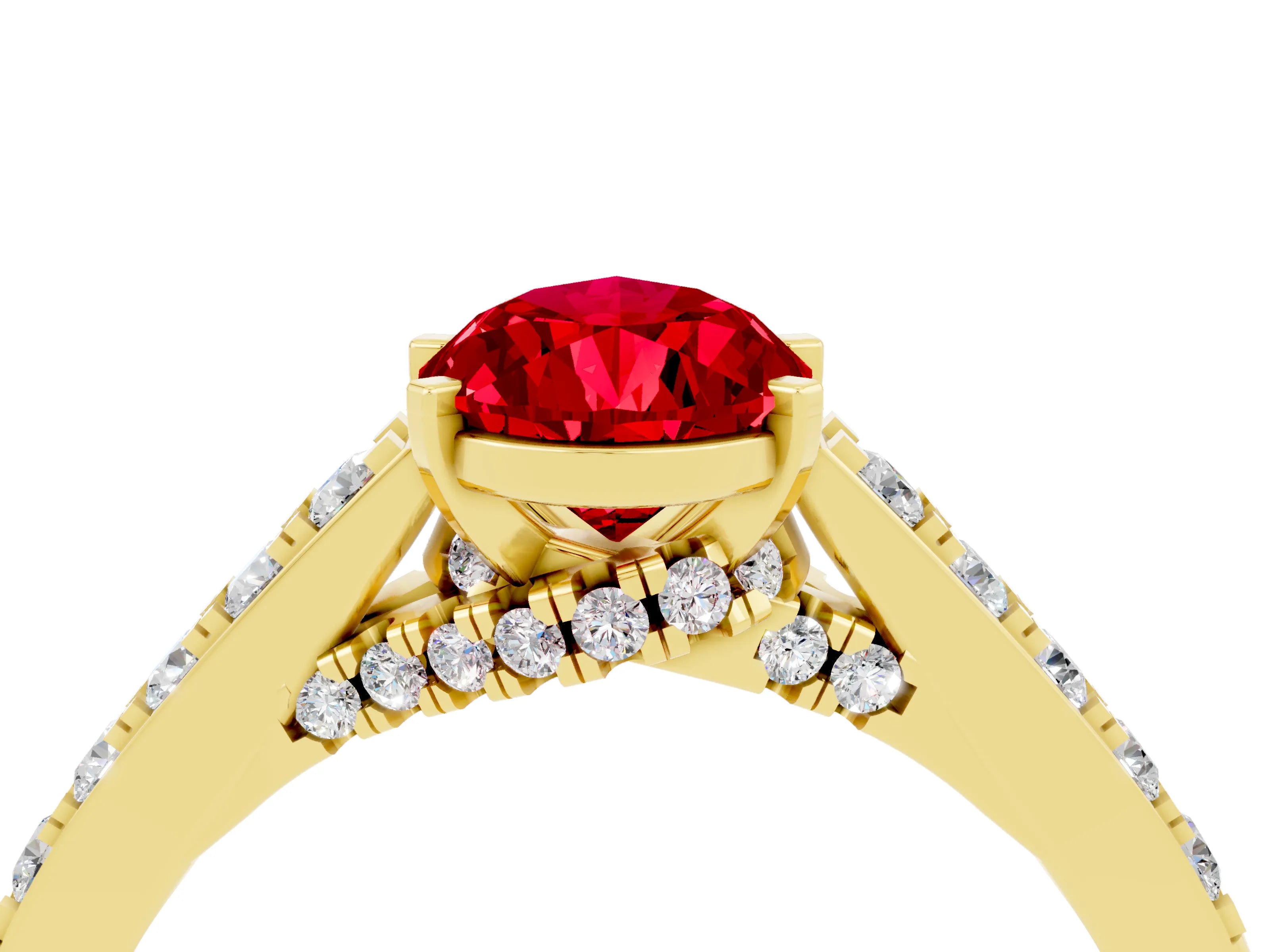 Yellow gold Pear Cut Diamond Solitaire Ring with Pavé Band and Prong Setting_4