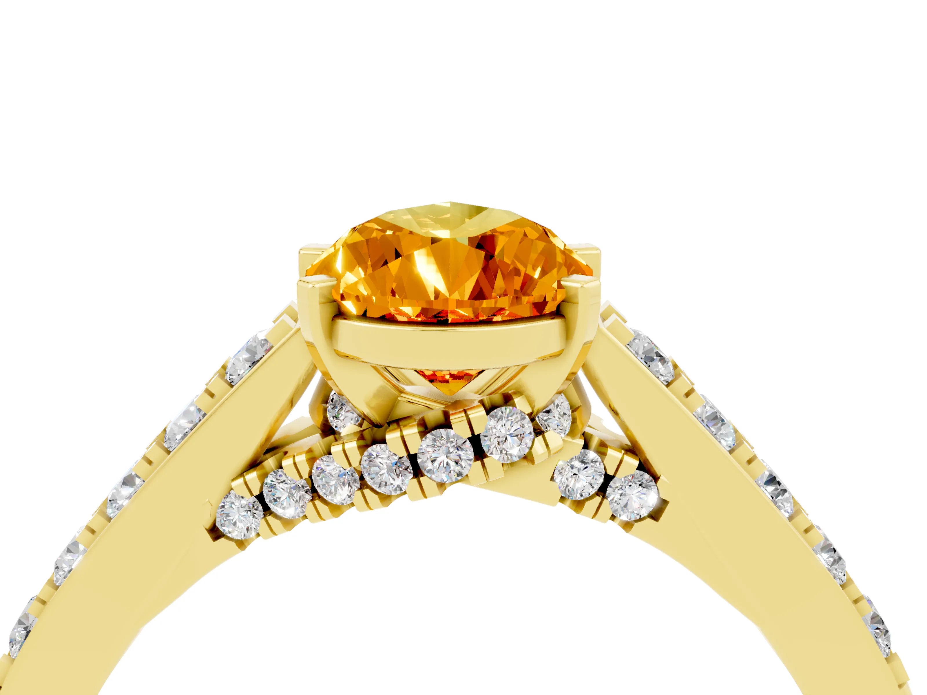 Yellow gold Pear Cut Diamond Solitaire Ring with Pavé Band and Prong Setting_4