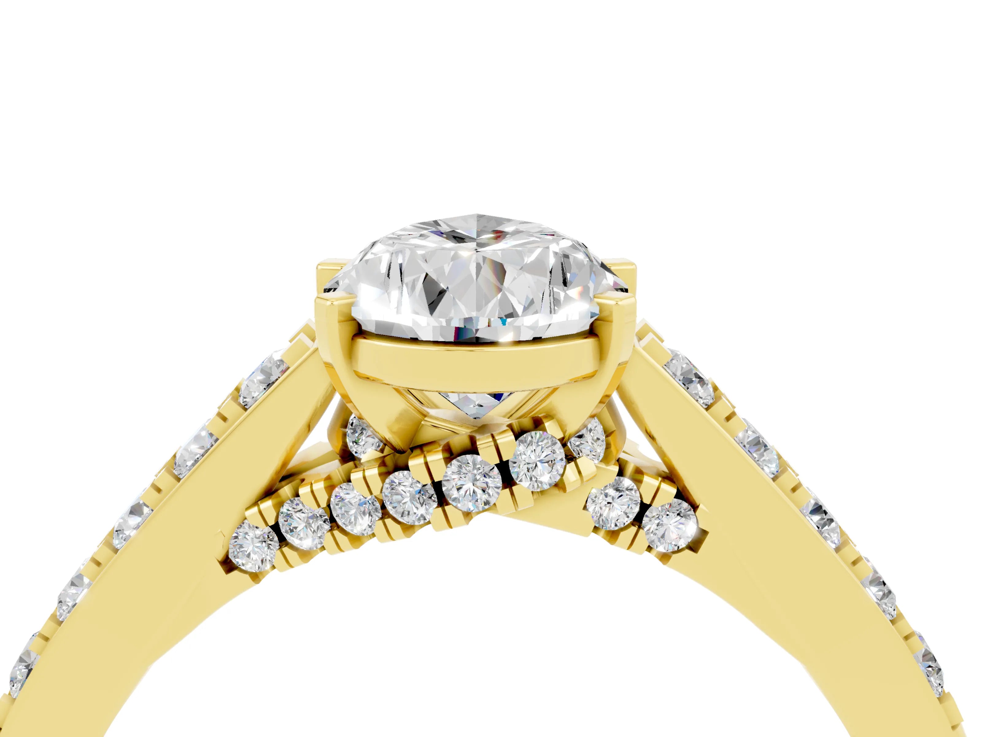 Yellow gold Pear Cut Diamond Solitaire Ring with Pavé Band and Prong Setting_4