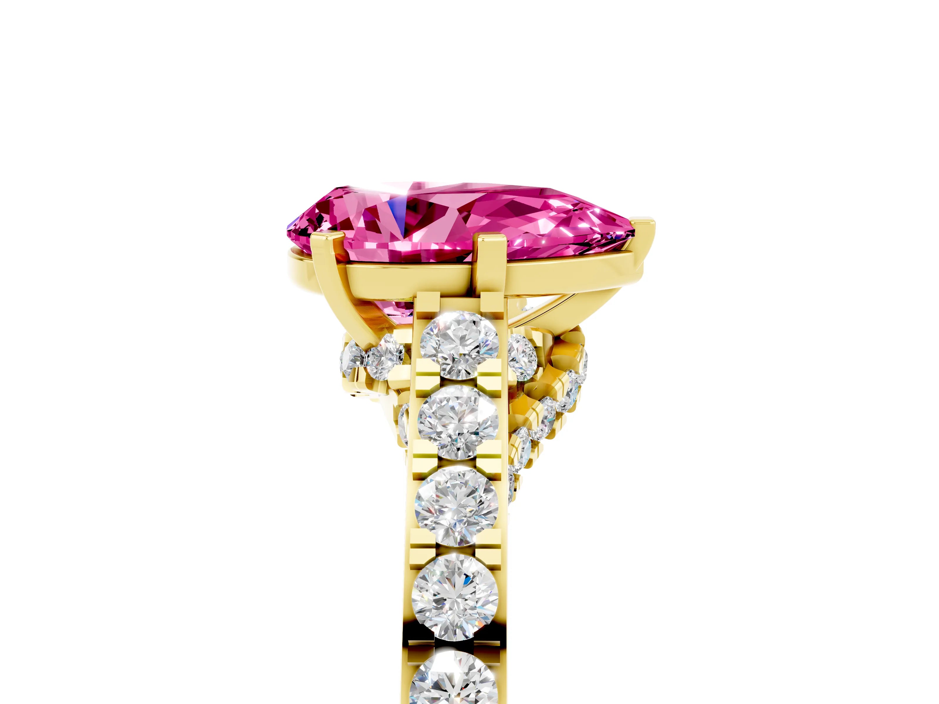 Yellow gold Pear Cut Diamond Solitaire Ring with Pavé Band and Prong Setting_5